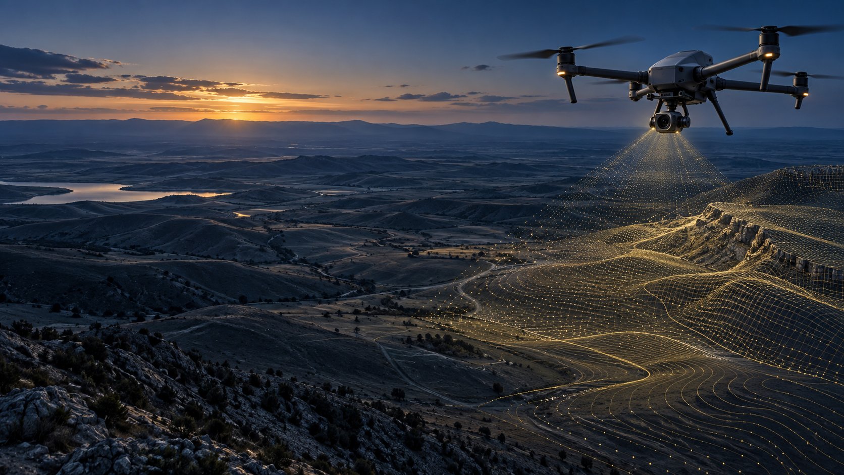 Drone fotogrametri ve harita çalışmalarını temsil eden görsel